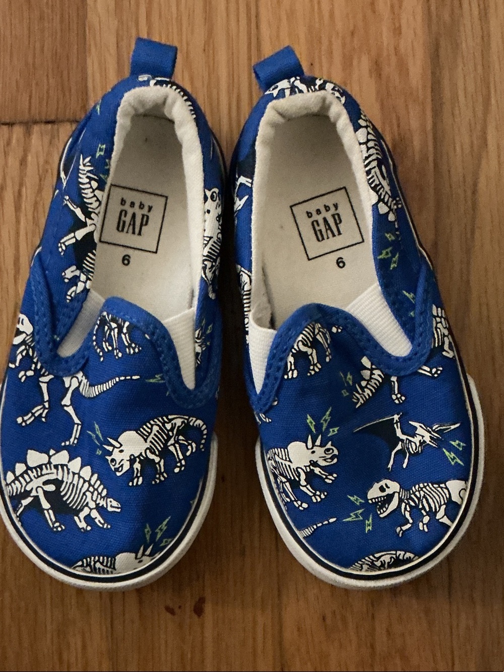GAP Blue Kids Slip-On Sneakers with White Dinosaur Skeleton Print